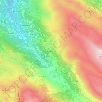 Mapa topográfico Lucoli Alto, altitud, relieve