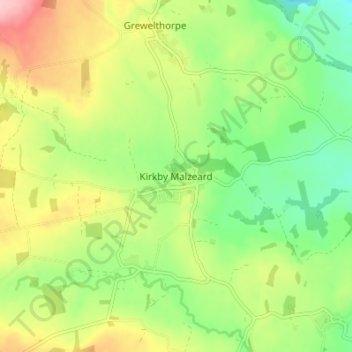 Mapa topográfico Kirkby Malzeard, altitud, relieve