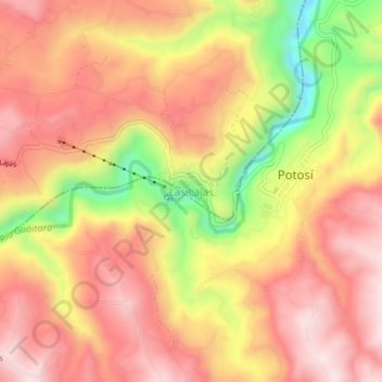 Mapa topográfico Las Lajas, altitud, relieve