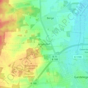 Mapa topográfico Ackendorf, altitud, relieve