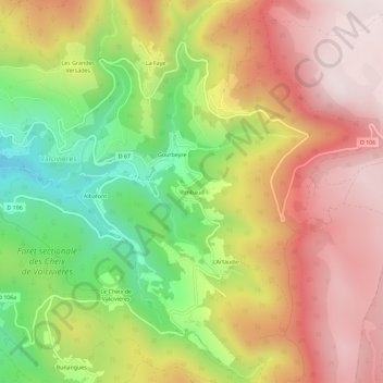 Mapa topográfico Rimbaud, altitud, relieve