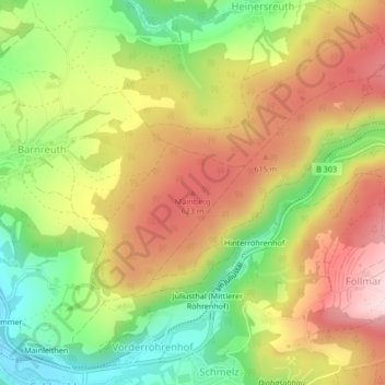 Mapa topográfico Mainberg, altitud, relieve