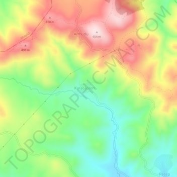 Mapa topográfico Karacaören, altitud, relieve