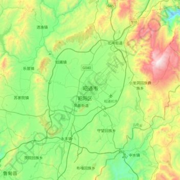 Mapa topográfico 昭通市, altitud, relieve