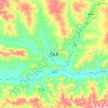 Mapa topográfico 定日县, altitud, relieve