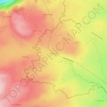 Mapa topográfico Chervigieux, altitud, relieve