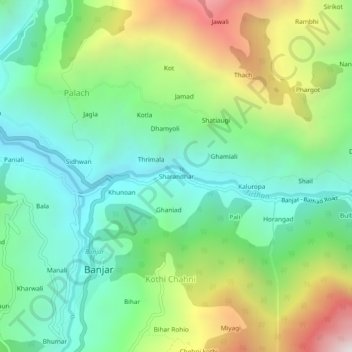 Mapa topográfico Sharandhar, altitud, relieve
