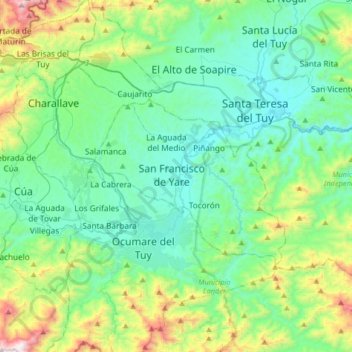Mapa topográfico San Francisco de Yare, altitud, relieve