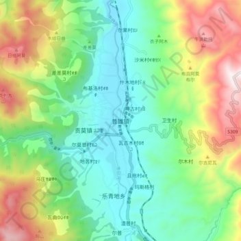 Mapa topográfico 普雄镇, altitud, relieve