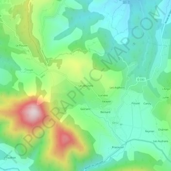 Mapa topográfico Les Brunets, altitud, relieve