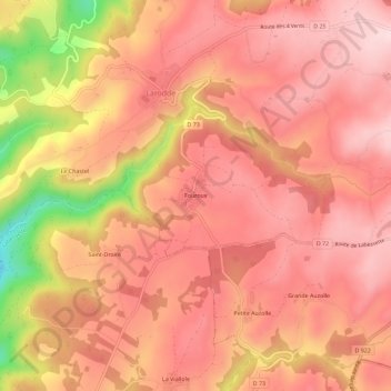 Mapa topográfico Fouroux, altitud, relieve