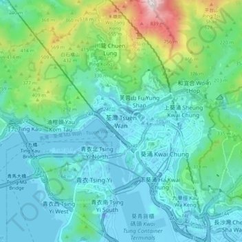 Mapa topográfico 荃灣, altitud, relieve