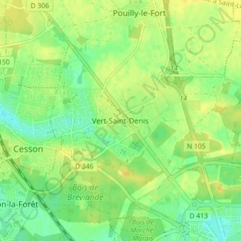 Mapa topográfico Vert-Saint-Denis, altitud, relieve