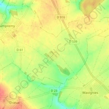 Mapa topográfico Grand Mesnil, altitud, relieve