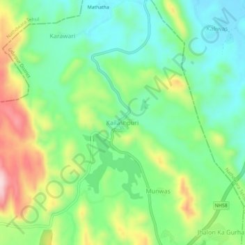 Mapa topográfico Kailashpuri, altitud, relieve