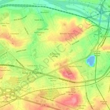Mapa topográfico Brandywine Village, altitud, relieve
