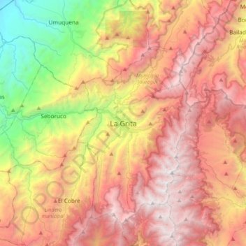 Mapa topográfico La Grita, altitud, relieve