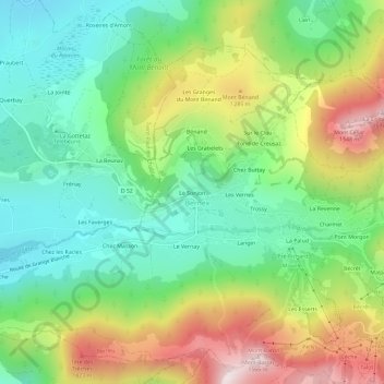 Mapa topográfico Le Sonjon, altitud, relieve