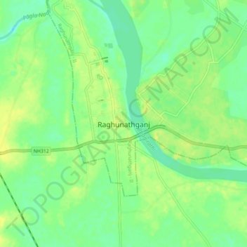 Mapa topográfico Raghunathganj, altitud, relieve