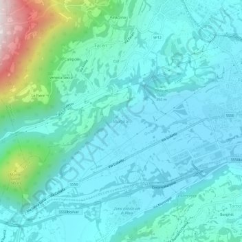 Mapa topográfico Mugnai, altitud, relieve