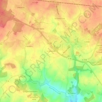 Mapa topográfico La Coussaie, altitud, relieve