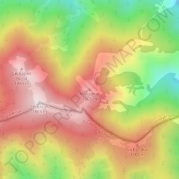 Mapa topográfico Manzanar, altitud, relieve
