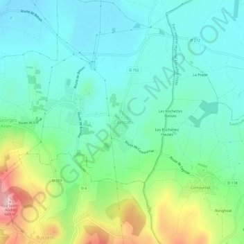 Mapa topográfico Ceyssat, altitud, relieve