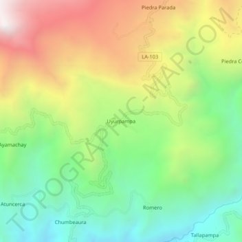 Mapa topográfico Uyurpampa, altitud, relieve