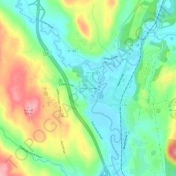 Mapa topográfico Lyndon Center, altitud, relieve