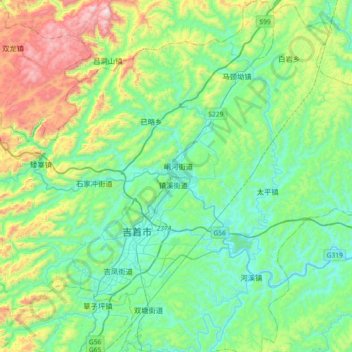 Mapa topográfico 湘西州, altitud, relieve