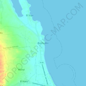Mapa topográfico Buchuaco, altitud, relieve