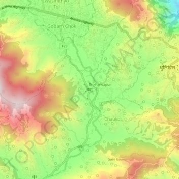 Mapa topográfico Khadpu, altitud, relieve