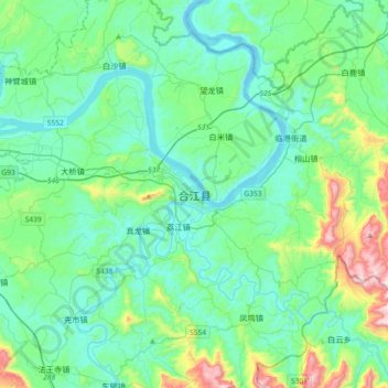 Mapa topográfico 合江县, altitud, relieve