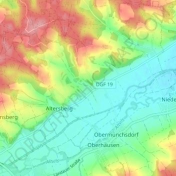 Mapa topográfico Grünbach, altitud, relieve