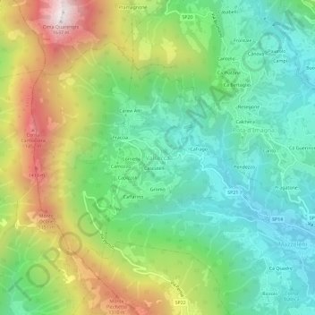 Mapa topográfico Valsecca, altitud, relieve