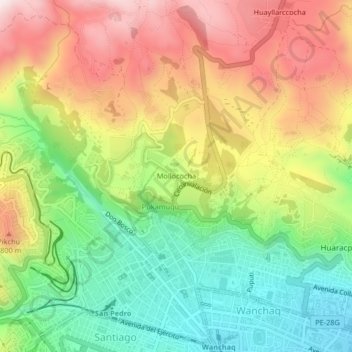Mapa topográfico Mollococha, altitud, relieve