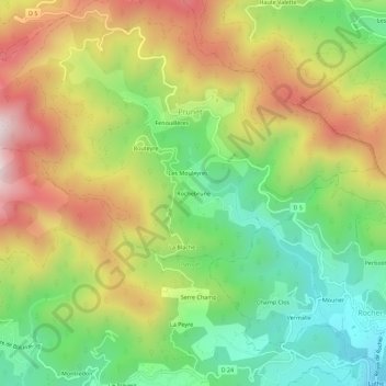 Mapa topográfico Rochebrune, altitud, relieve