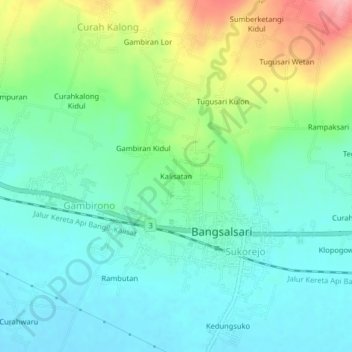 Mapa topográfico Kalisatan, altitud, relieve