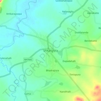 Mapa topográfico Shikaripura, altitud, relieve