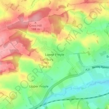 Mapa topográfico Lower Froyle, altitud, relieve
