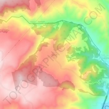 Mapa topográfico Bayat, altitud, relieve