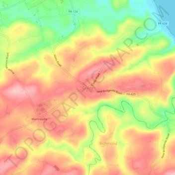 Mapa topográfico Craley, altitud, relieve
