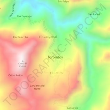 Mapa topográfico Torondoy, altitud, relieve