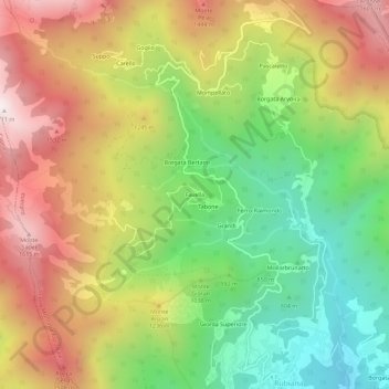 Mapa topográfico Favella, altitud, relieve