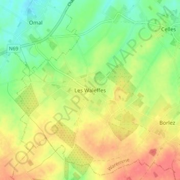 Mapa topográfico Les Waleffes, altitud, relieve