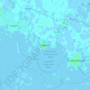 Mapa topográfico Freepsum, altitud, relieve