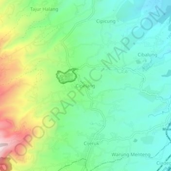 Mapa topográfico Cipelang, altitud, relieve