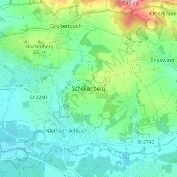 Mapa topográfico Schellenberg, altitud, relieve