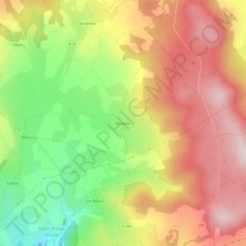 Mapa topográfico Rougeac, altitud, relieve
