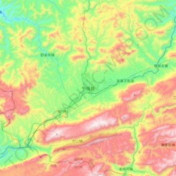 Mapa topográfico 宁强县, altitud, relieve